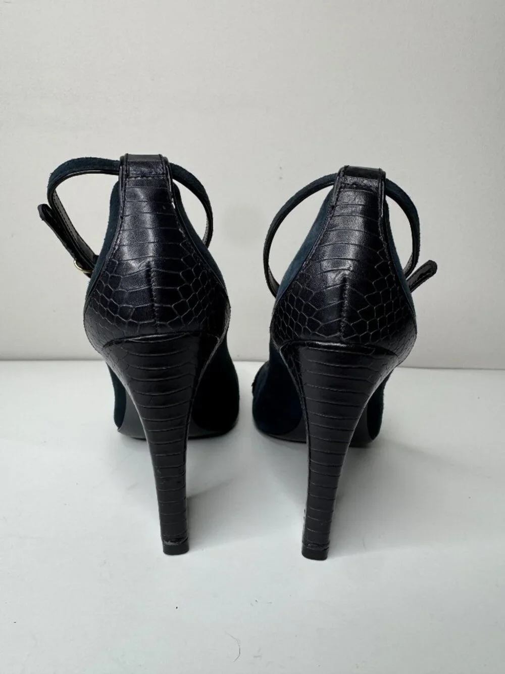 Tory Burch Gracie Blue Suede Leather High Heels Womens 8.5M Adjustable Ankle Str